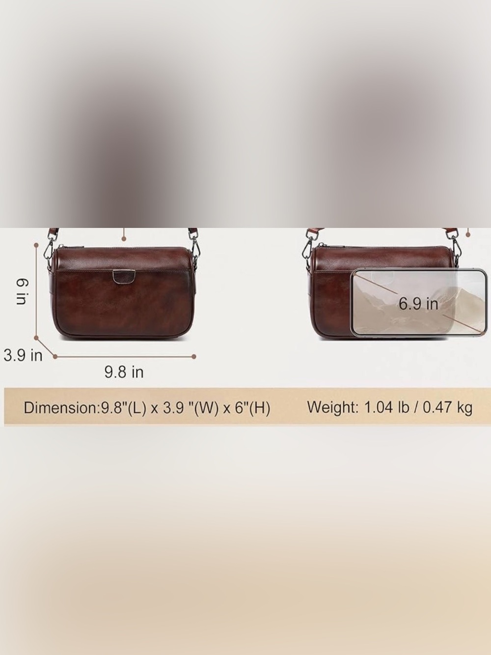 Coolcy Genuine Leather Coffee Brown Crossbody Bag w/ 2 Straps - Picture 15 of 16